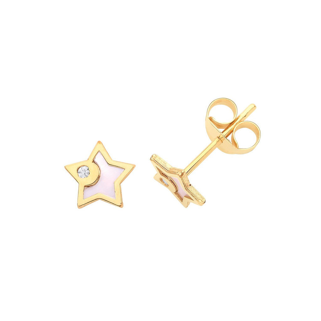 Mother Of Pearl Star Stud Earrings 9ct Yellow Gold 375 Hallmarked Brand New