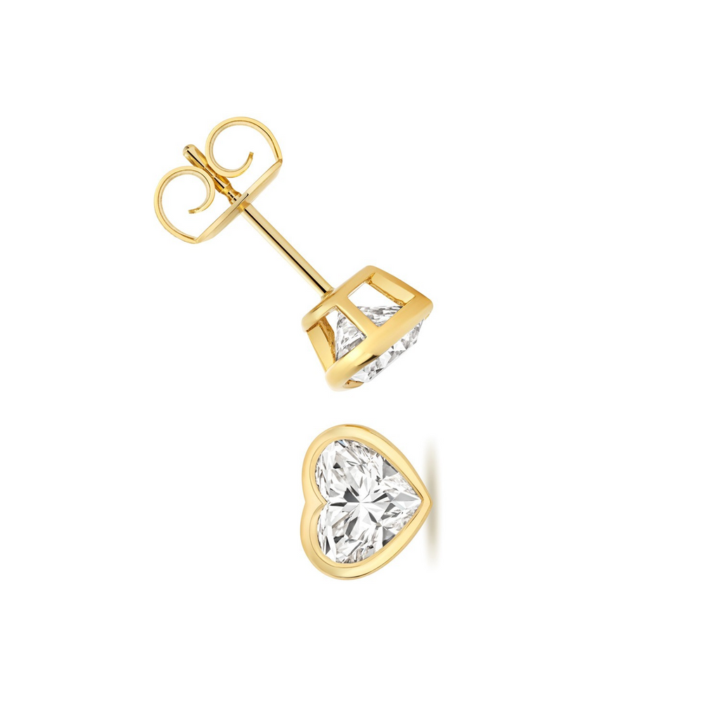 1 Lab Grown Diamond Heart Stud Earrings 18ct Yellow Gold Hallmarked British Made