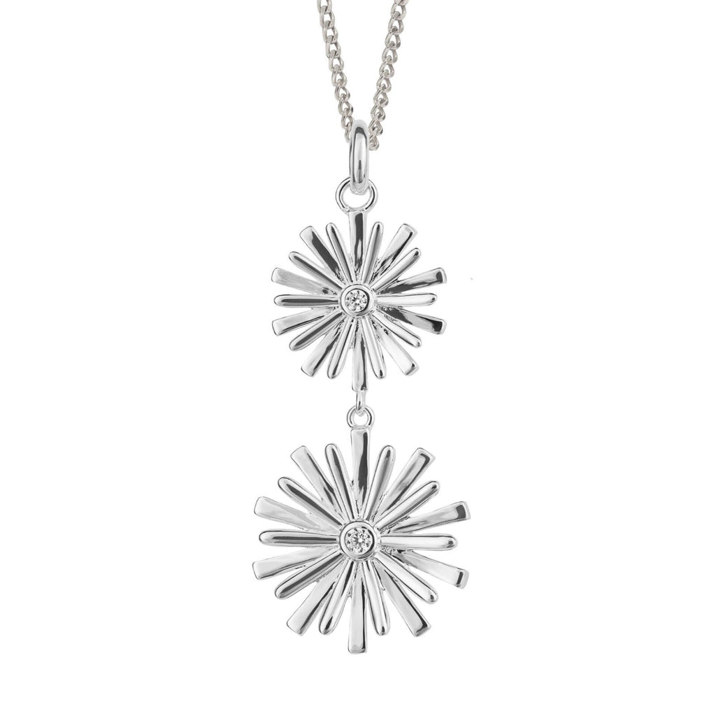Flush Double Floral Drop Pendant Sterling Silver 925 Hallmark All Chain Lengths