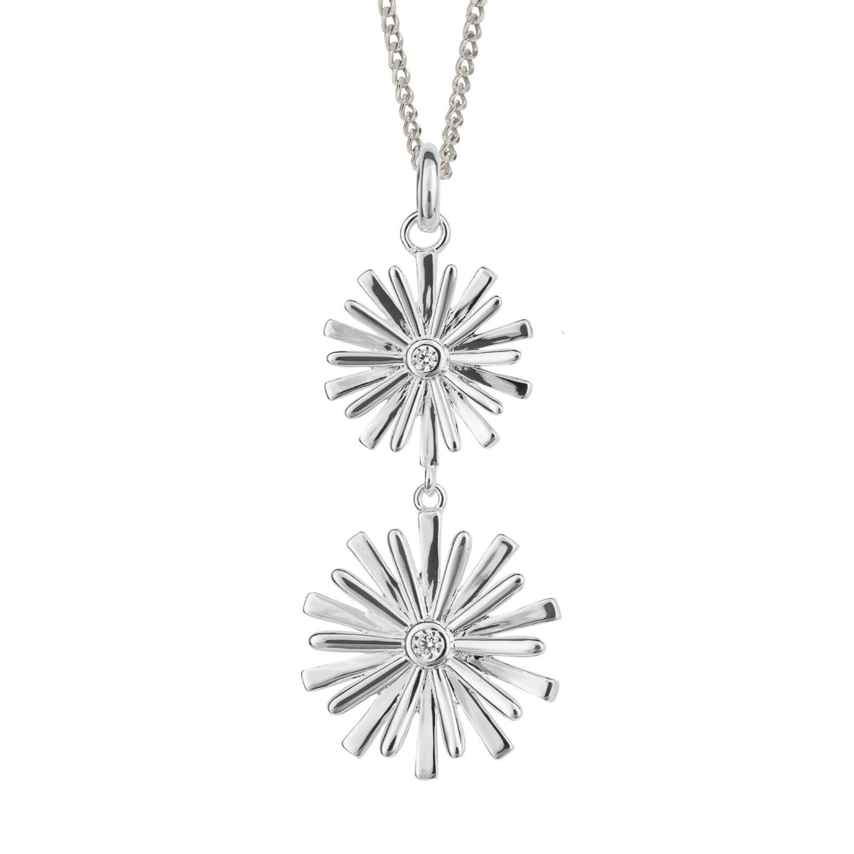 Flush Double Floral Drop Pendant Sterling Silver 925 Hallmark All Chain Lengths