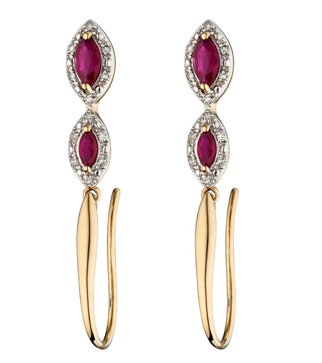 Ruby And Diamond Marquise Earrings 9ct Yellow Gold 375 Hallmarked British Made