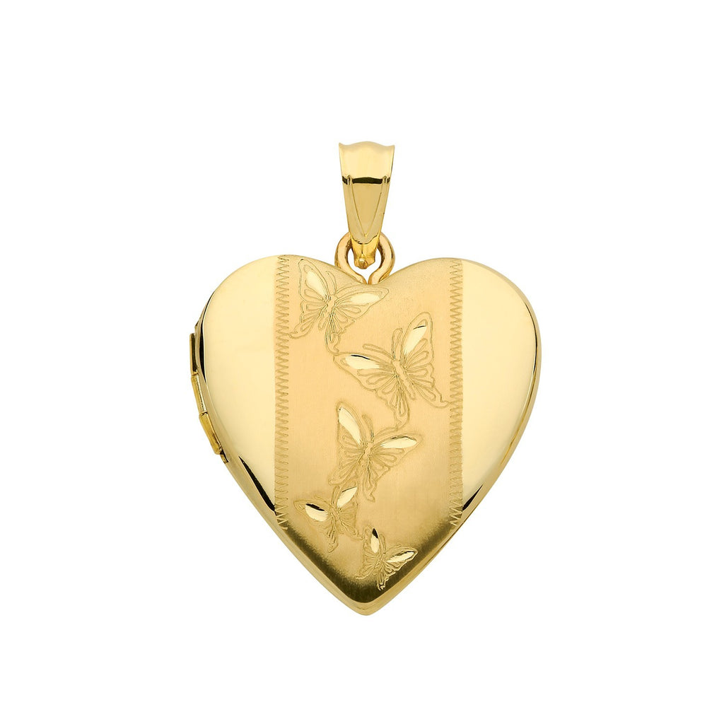Butterfly Heart 9ct Yellow Gold Locket 375 Hallmarked All Chain Lengths
