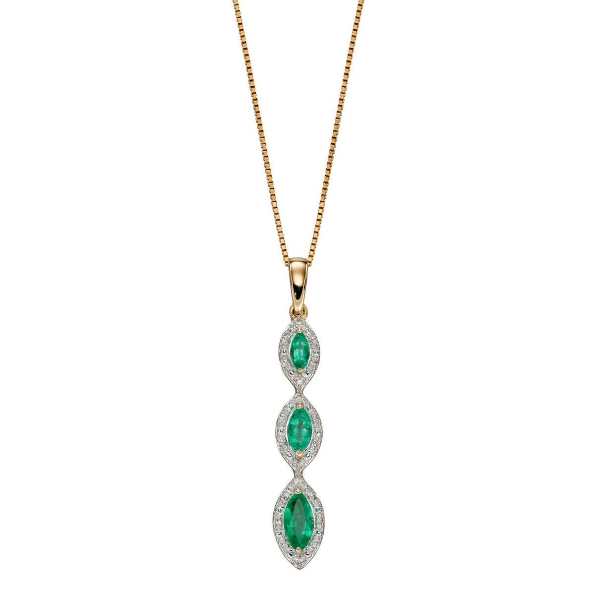 Marquise Triple Drop Natural Emerald Pendant in 9ct Yellow Gold 375 Hallmarked