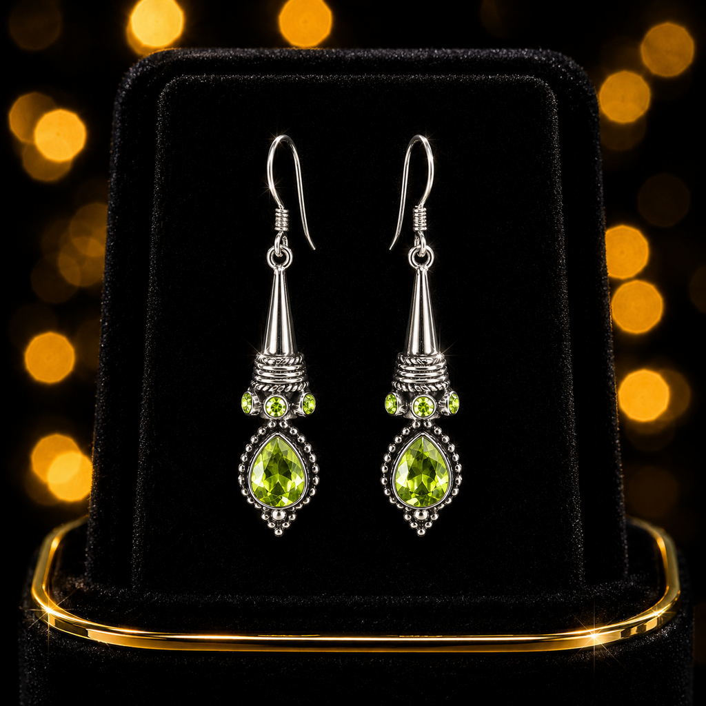 Vintage Peridot Drop Earrings Sterling Silver 925 Hallmarked British Made