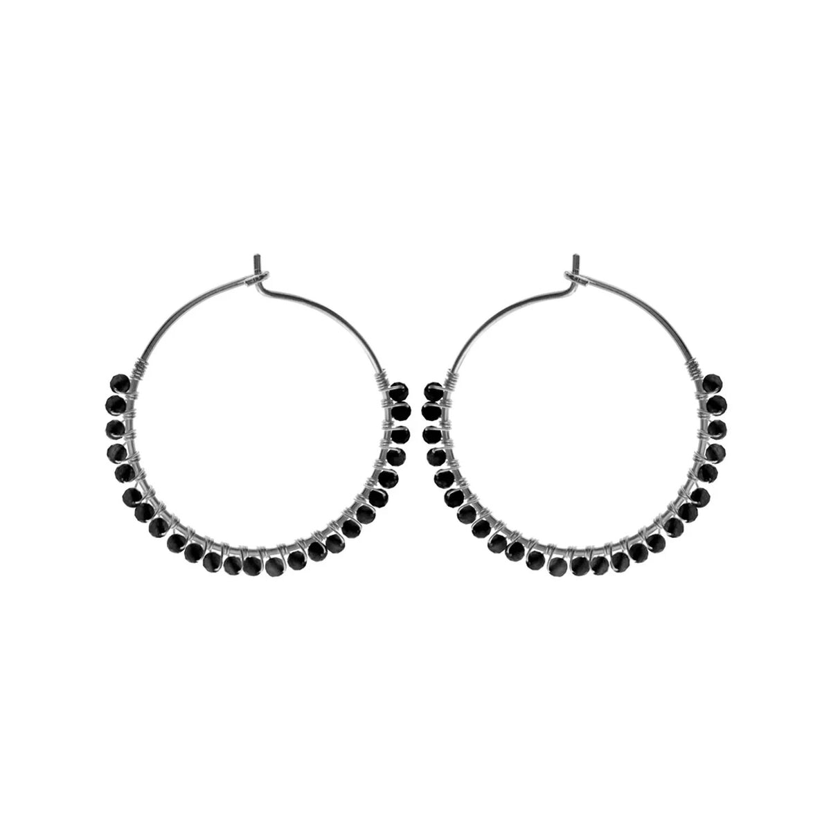 Black Onyx Beaded Hoop Earrings Sterling Silver 925 Hallmarked Brand New Boxed