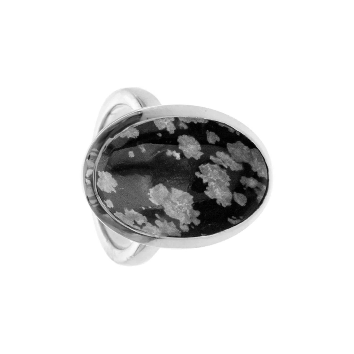 Natural Oval Obsidian Sterling Silver 925 Hallmarked British Made Size K - T