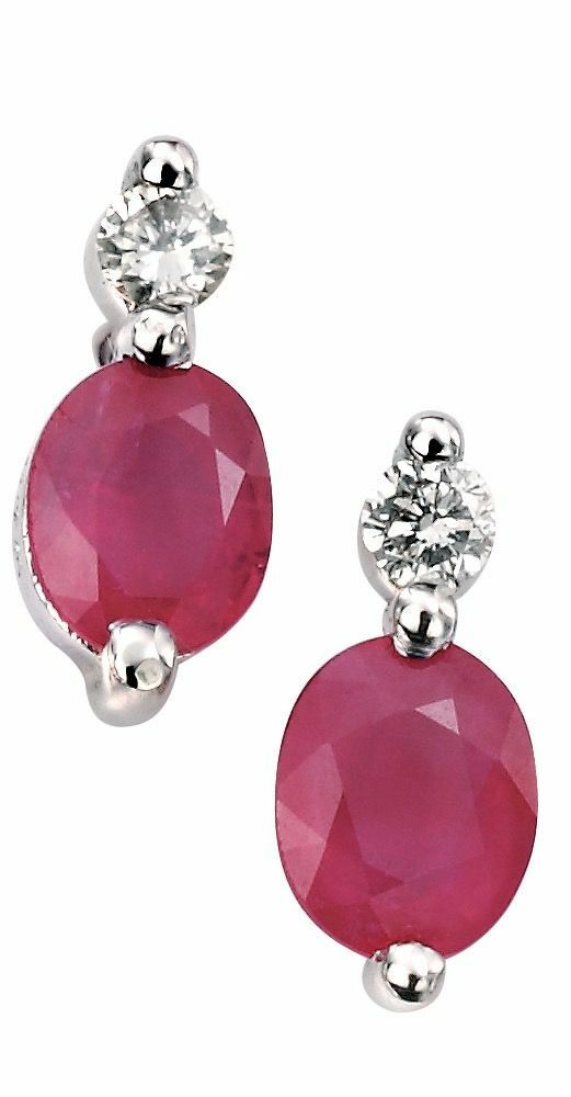 Natural Ruby and Diamond Stud Earrings 9ct White Gold 375 Hallmarked Brand New