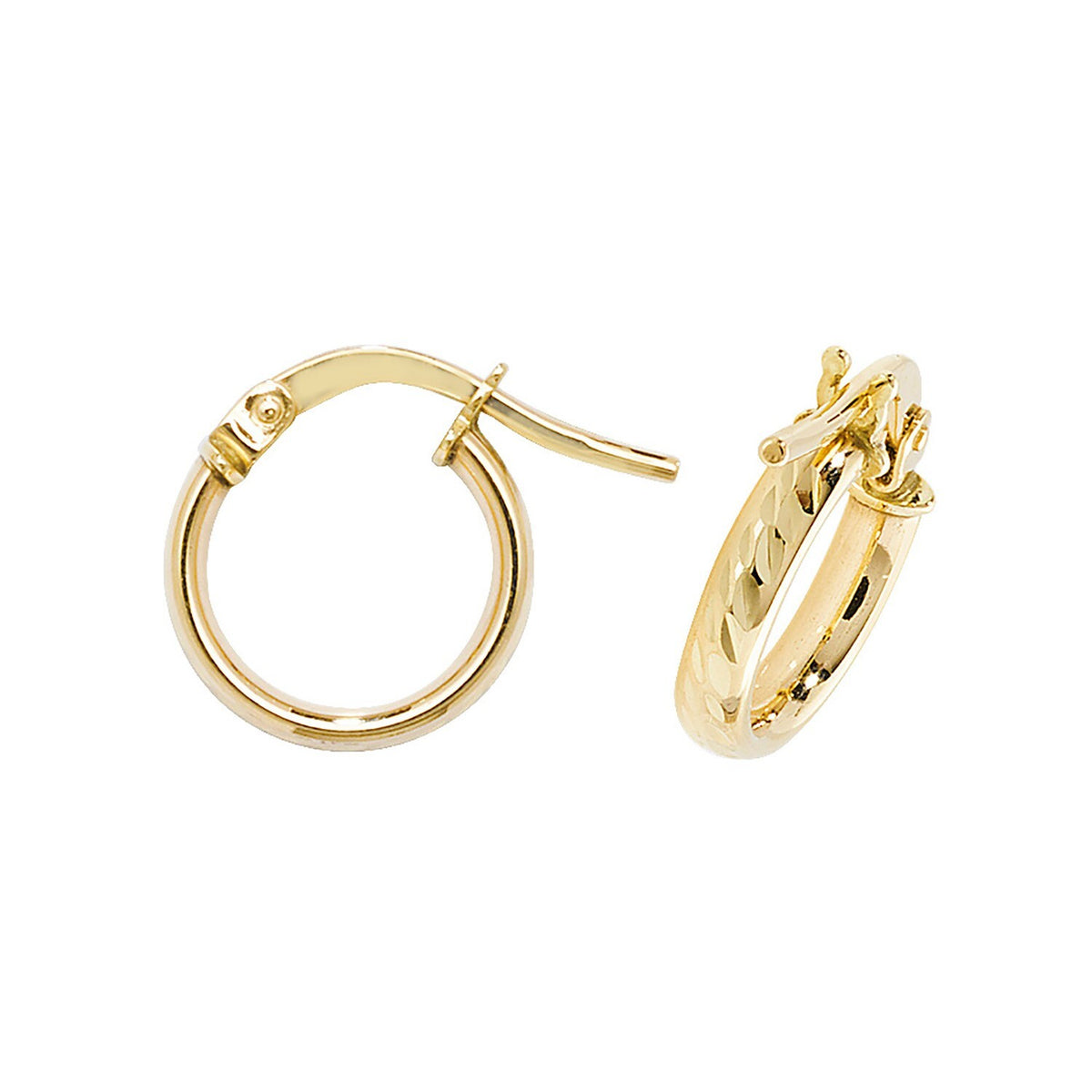 9ct Yellow Gold Diamond Cut Hoop Earrings 375 Hallmarked 8mm - 20mm Diameter