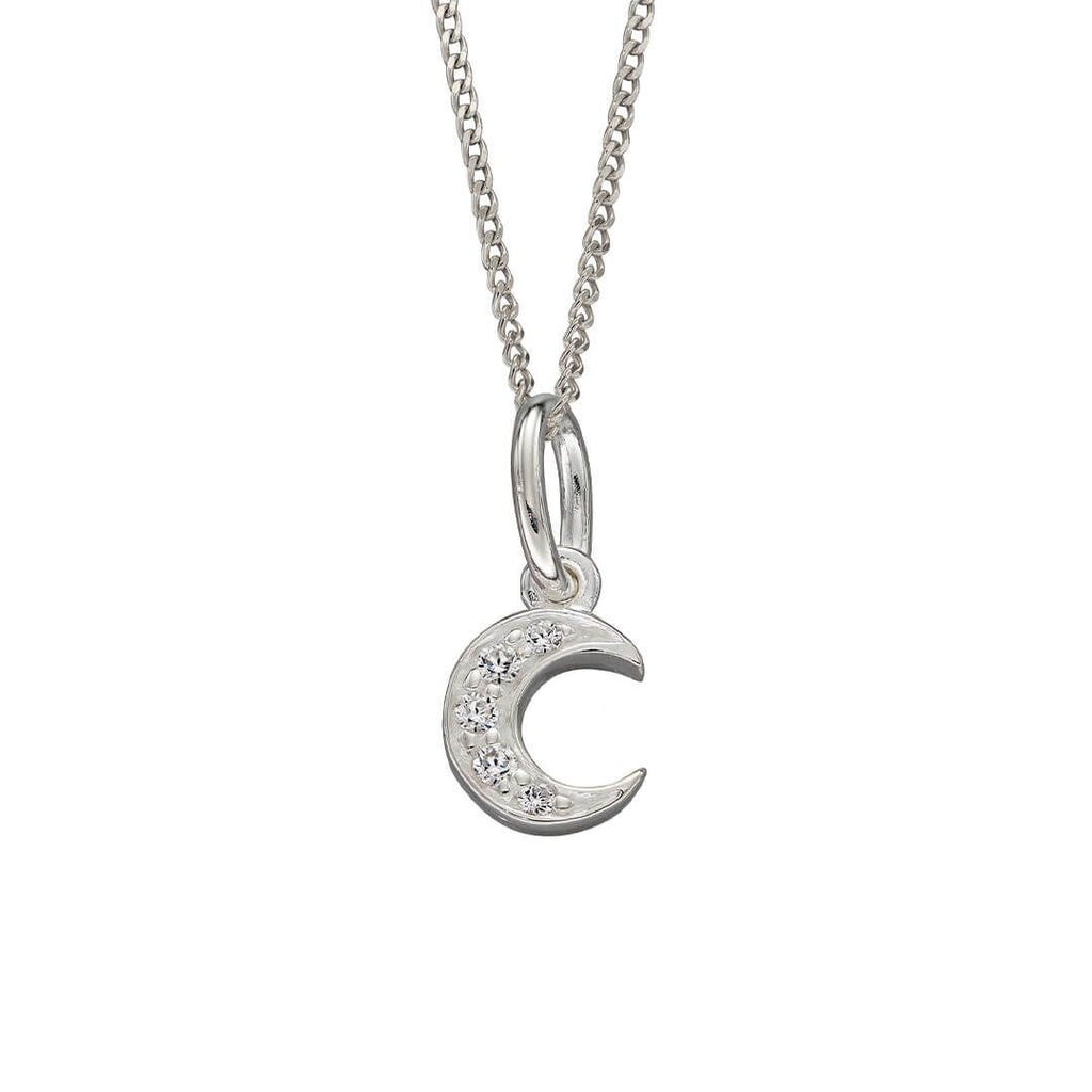 Sterling Silver Pave Moon Pendant 925 Hallmarked British Made All Chain Lengths