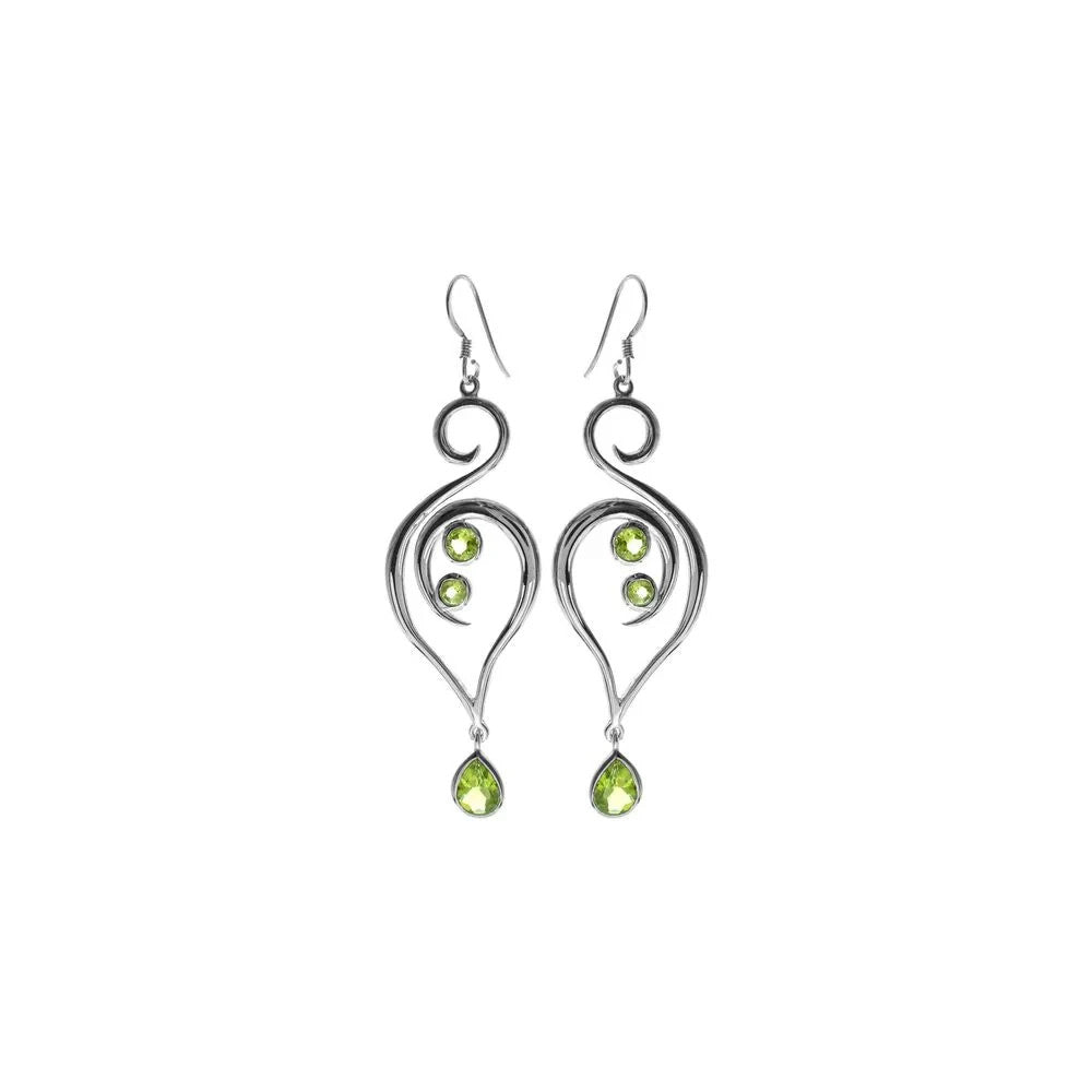 Natural Peridot Large Swirl Earrings Sterling Silver 925 Hallmarked British Made