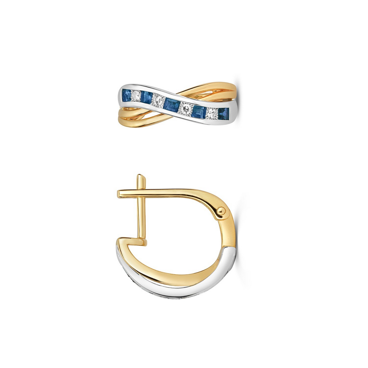 Natural Sapphire Diamond Drop Hoop Earrings 9ct Multi Tone Gold 375 Hallmarked