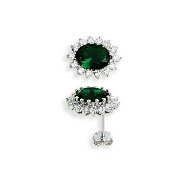 Emerald Oval Earrings Solid Sterling Silver 925 Hallmark Brand New Boxed