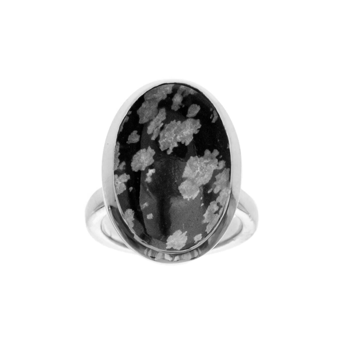 Natural Oval Obsidian Sterling Silver 925 Hallmarked British Made Size K - T