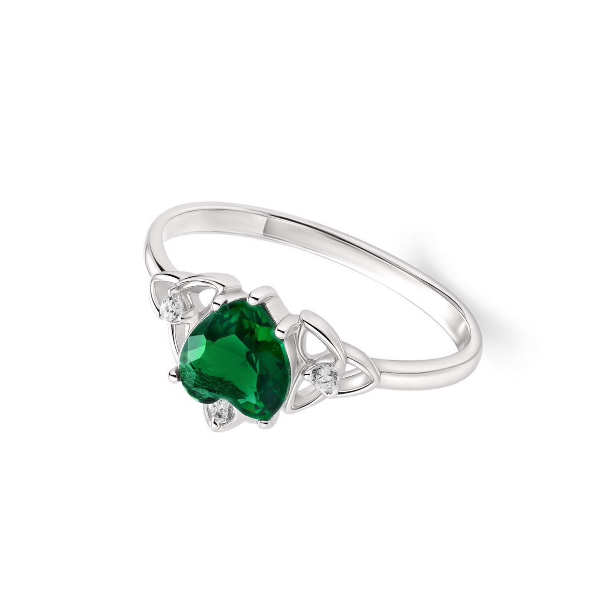 Sterling Silver Celtic Heart Emerald Ring 925 Hallmarked Size J - R British Made