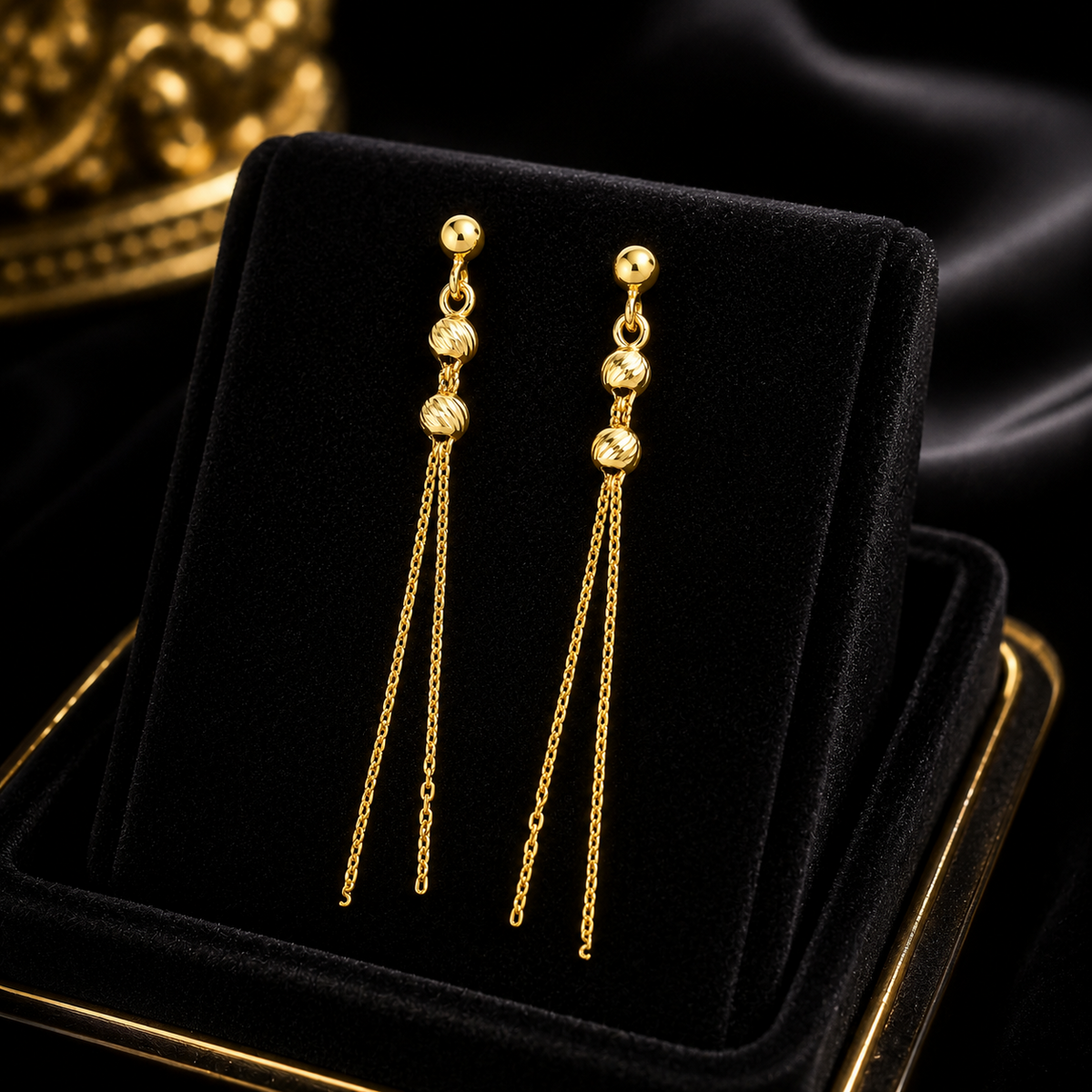 3 Ball Chain Drop Earrings 9ct Yellow Gold 375 Hallmarked Brand New Boxed