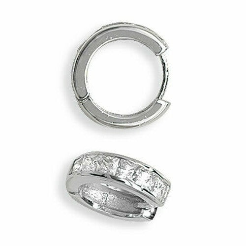 Mens Huggie Hoop Earring Cubic Zirconia Sterling Silver Gents 925 Hallmark