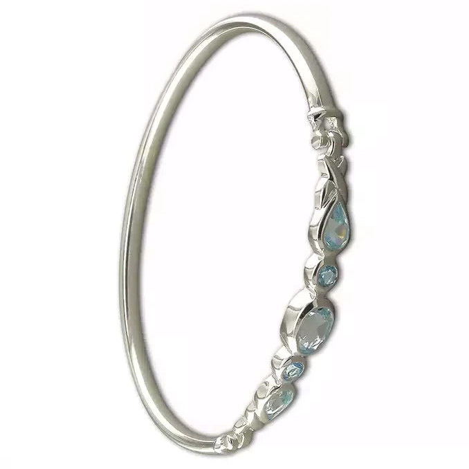 Blue Topaz Hinged Bangle Sterling Silver 925 Hallmarked British Made Brand New