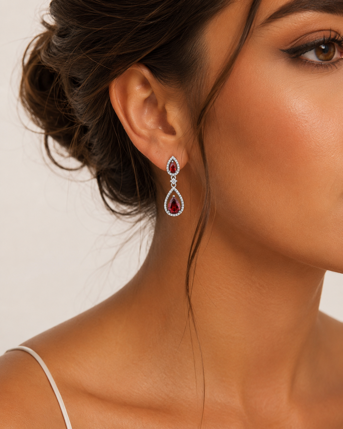 Teardrop Garnet Drop Earrings Sterling Silver 925 Hallmarked British Made