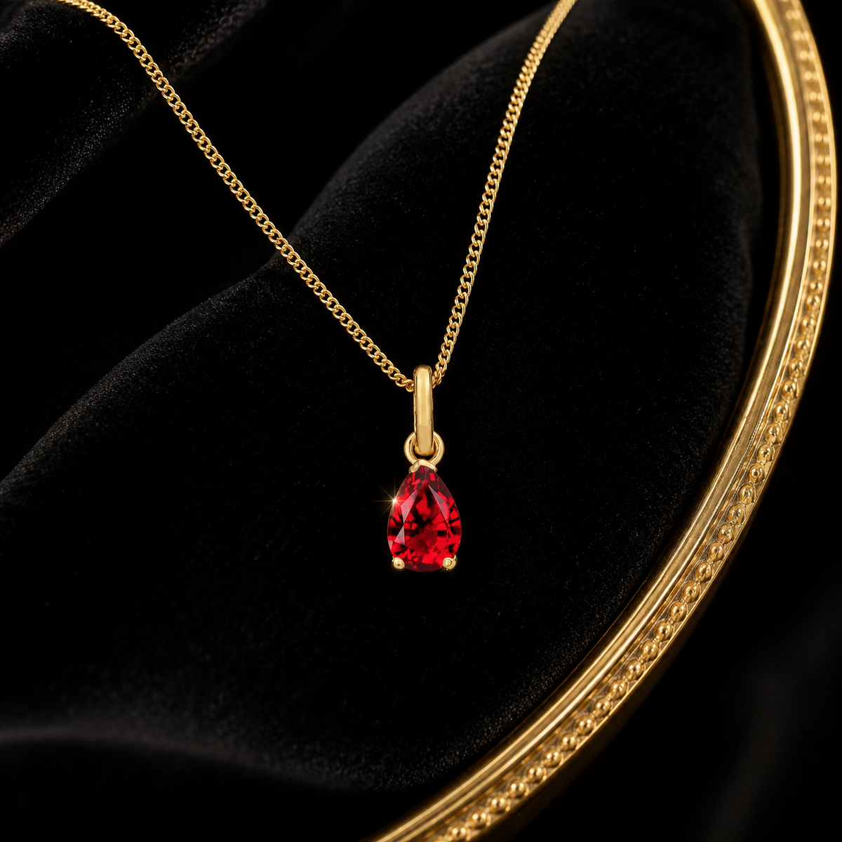 Teardrop Natural Ruby 9ct Yellow Gold Pendant Hallmarked All Chain Lengths
