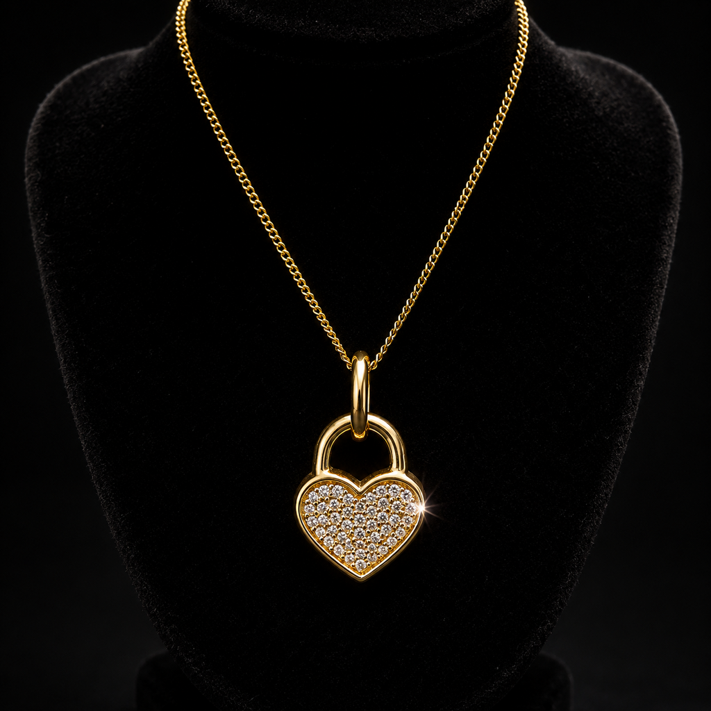 Heart Padlock Diamond Pendant 9ct Yellow Gold 375 Hallmarked British Made