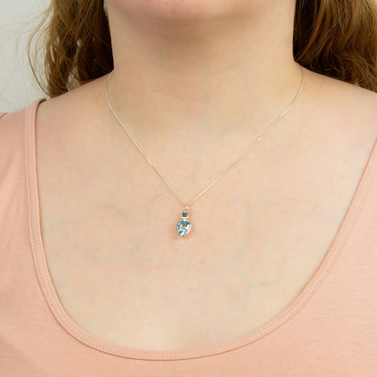 Blue Topaz Pendant 925 Sterling Silver Hallmarked 18" Chain British Made