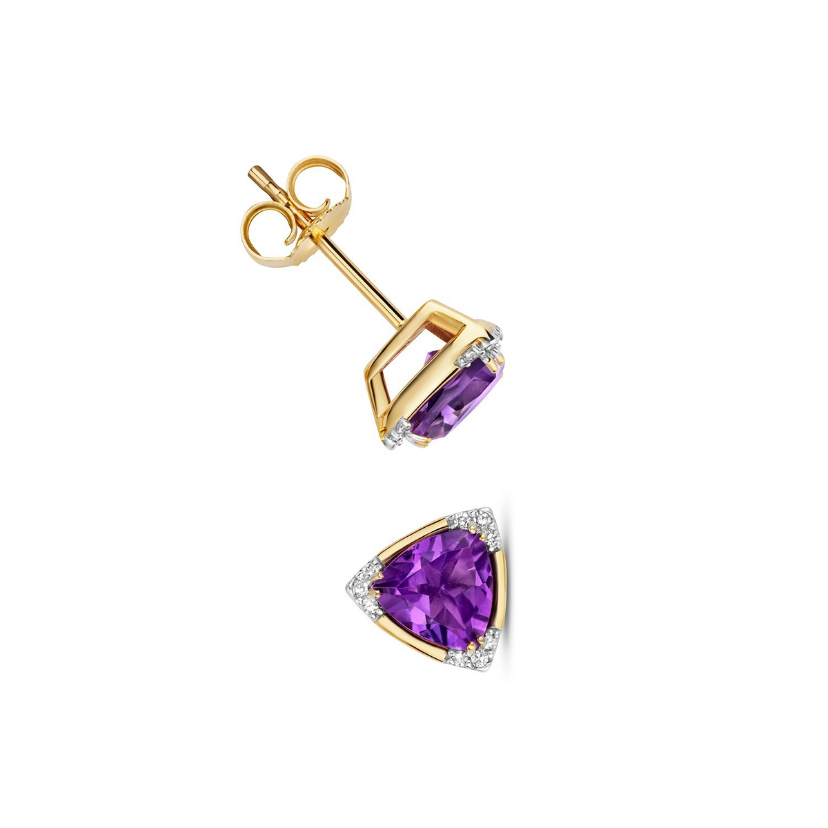 Natural Triangular Amethyst Diamond Earrings 9ct Multi Tone Gold 375 Hallmarked