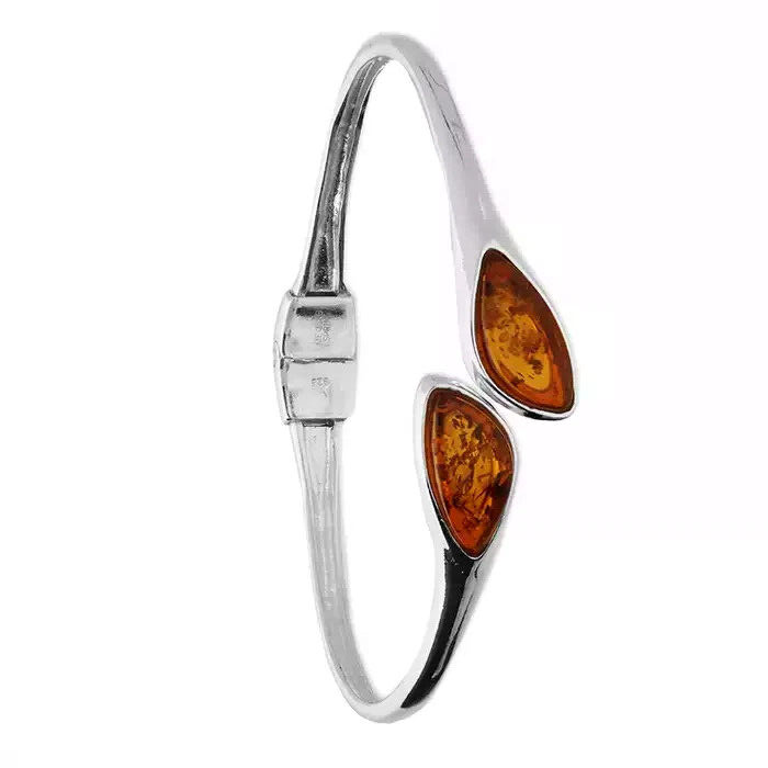 Teardrop Amber Bangle Sterling Silver 925 Hallmarked British Made Brand New