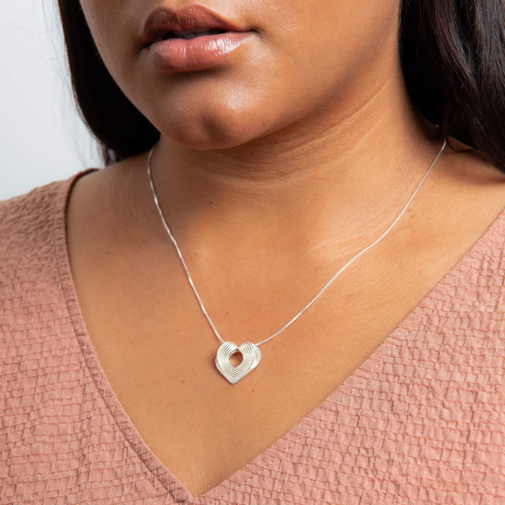 Ridged Heart Slider Pendant Sterling Silver 925 Hallmarked All Chain Lengths