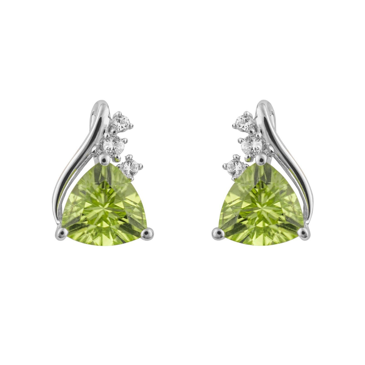 Trillion Peridot And Topaz Earrings 9ct White Gold 375 Hallmarked British Made