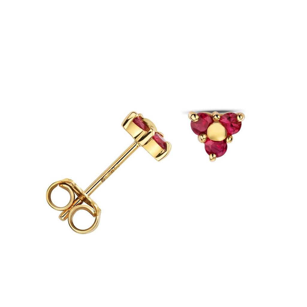 Yellow Gold 3 Stone Ruby Earrings 9ct 375 Hallmarked New Boxed British Made