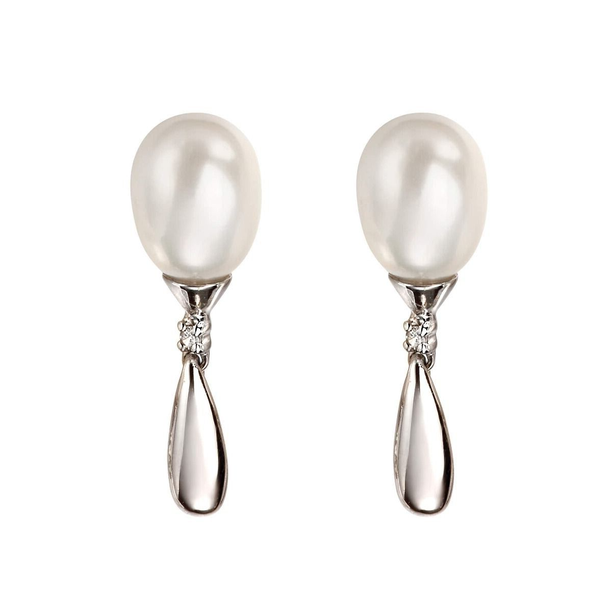 Freshwater Pearl/Diamond Drop Earrings 9ct White Gold 375 Hallmark British Made