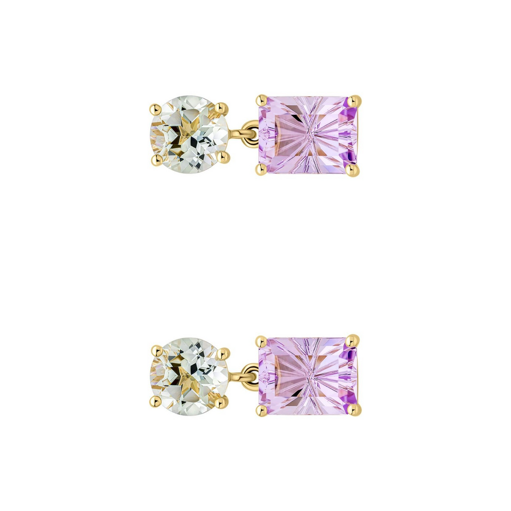 Amethyst & Quartz Drop Earrings 9ct Yellow Gold 375 Hallmarked British Made