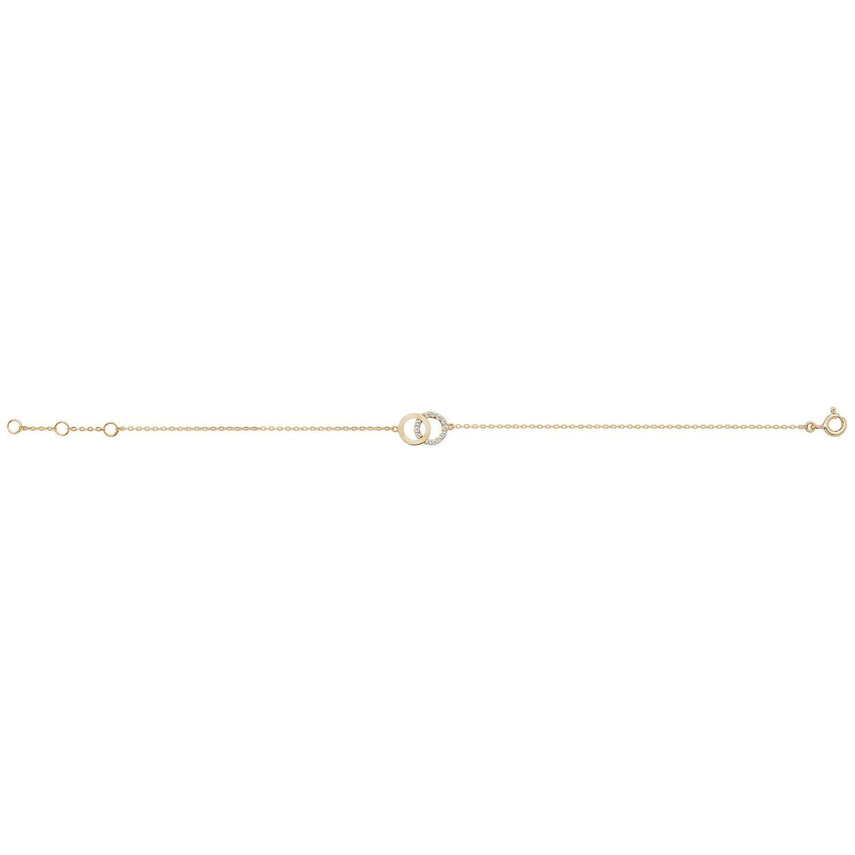 Ladies Pave Double Circle Bracelet 9ct Yellow Gold 375 Hallmarked British Made