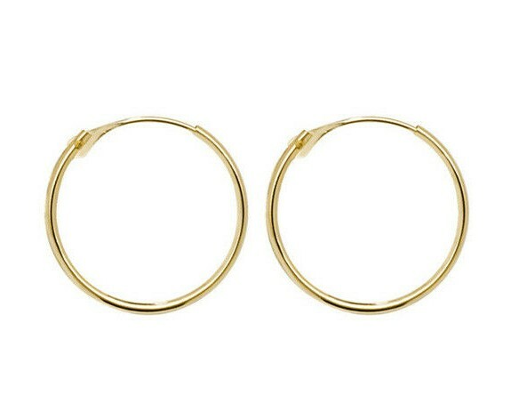 Yellow Gold Hinged Sleeper Earrings 14mm British Made 9 Carat Hoop Creole Hoops