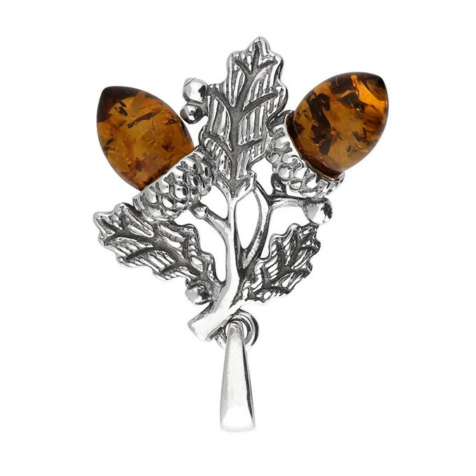 Acorn Natural Amber Pendant Sterling Silver 925 Hallmarked All Chain Lengths
