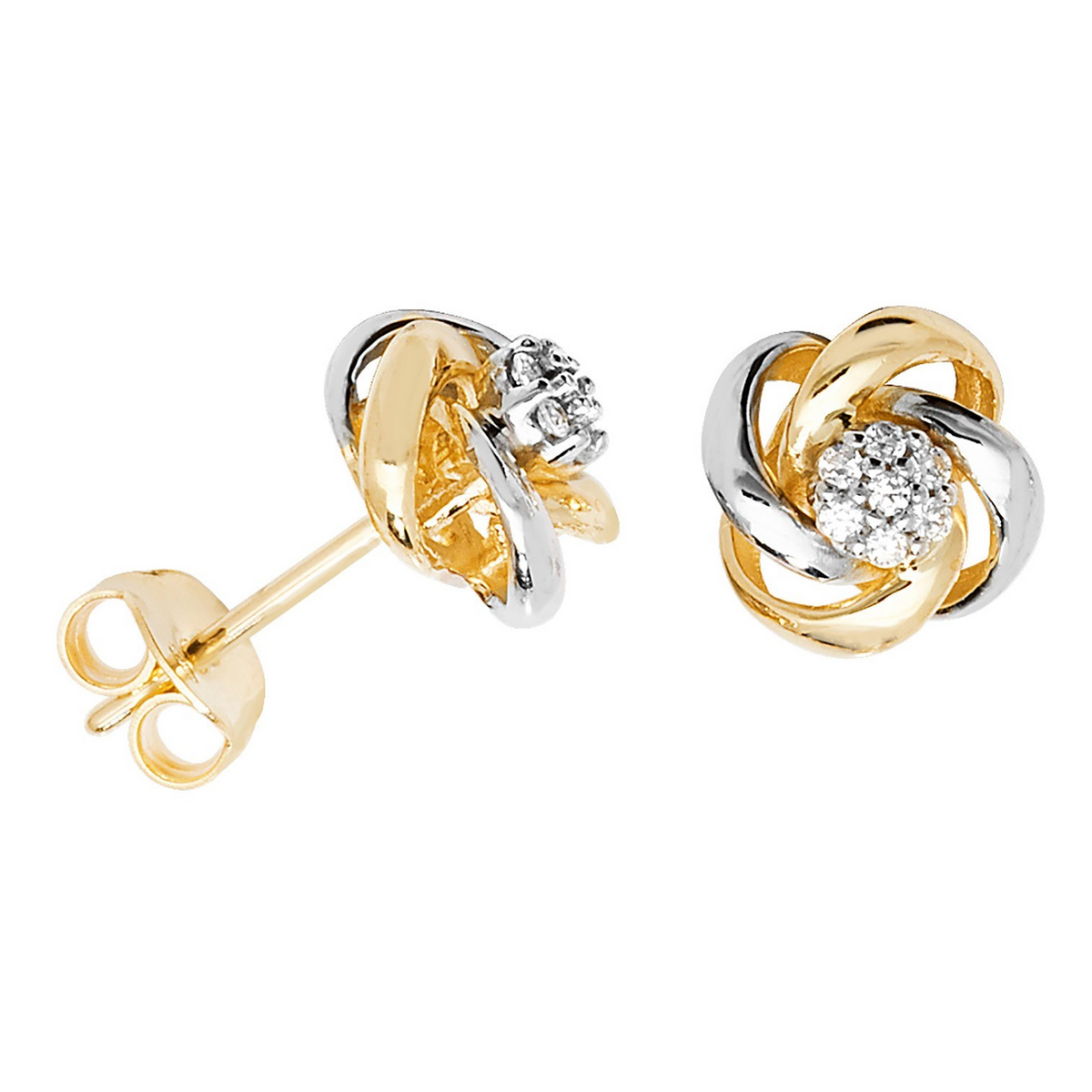 7  Stone Knot Stud Earrings 9ct Multi Gold 375 Hallmarked Brand New Boxed