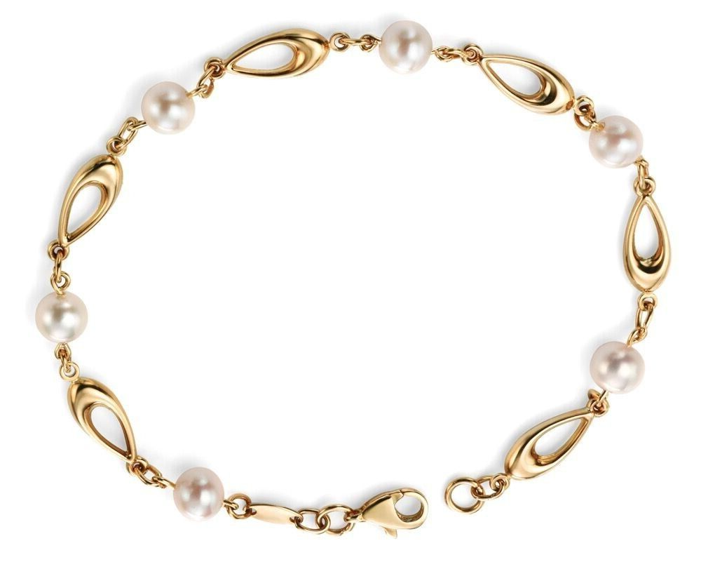 Freshwater Pearl Oval Bracelet In 9ct Yellow Gold 375 Hallmarked British Made