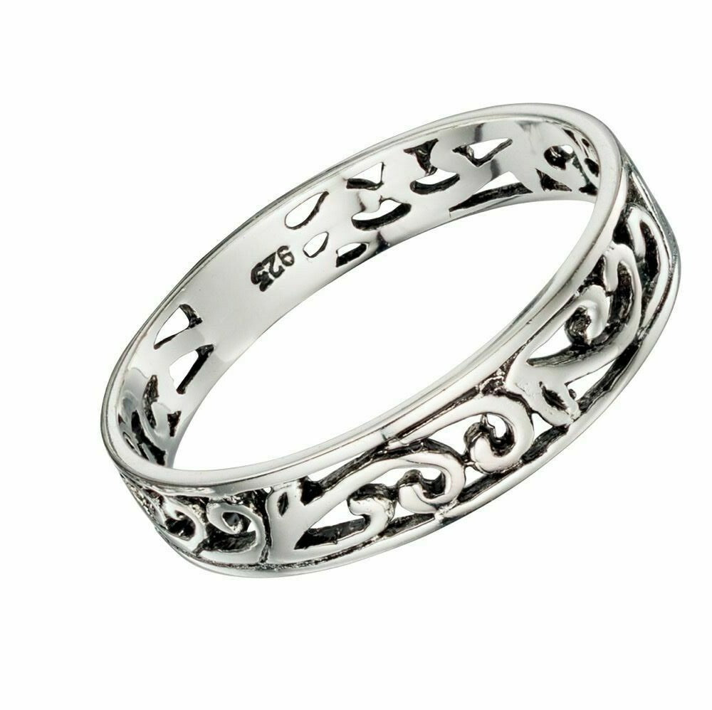 Sterling Silver Filigree Band Ring 925 Hallmarked Size K - S British Made