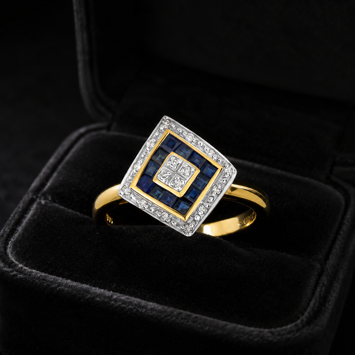 Statement Sapphire Diamond Ring 9ct 2 Tone Gold 375 Hallmarked Sizes J - Q