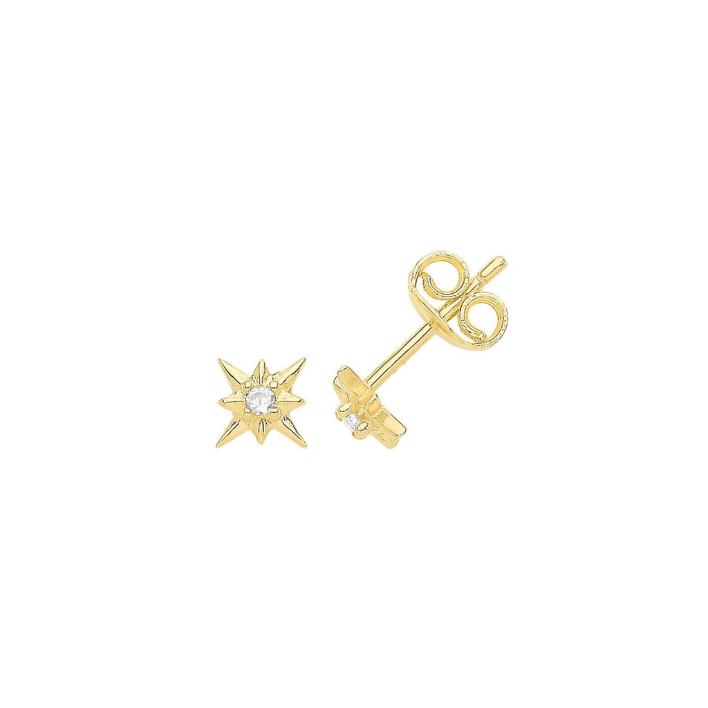 Prong Star Stud Earrings 9ct Yellow Gold 375 Hallmarked Brand New Boxed