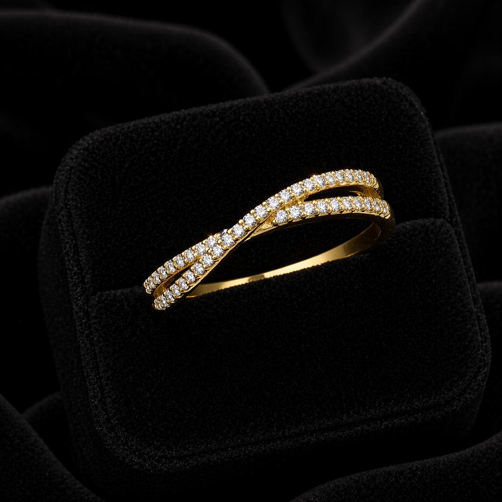 Crossover Gemstone Eternity Ring 9ct Yellow Gold Hallmarked Sizes J - R
