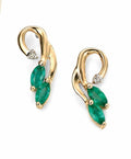 Emerald and Diamond Stud Marquise Earrings Yellow Gold Hallmarked British Made
