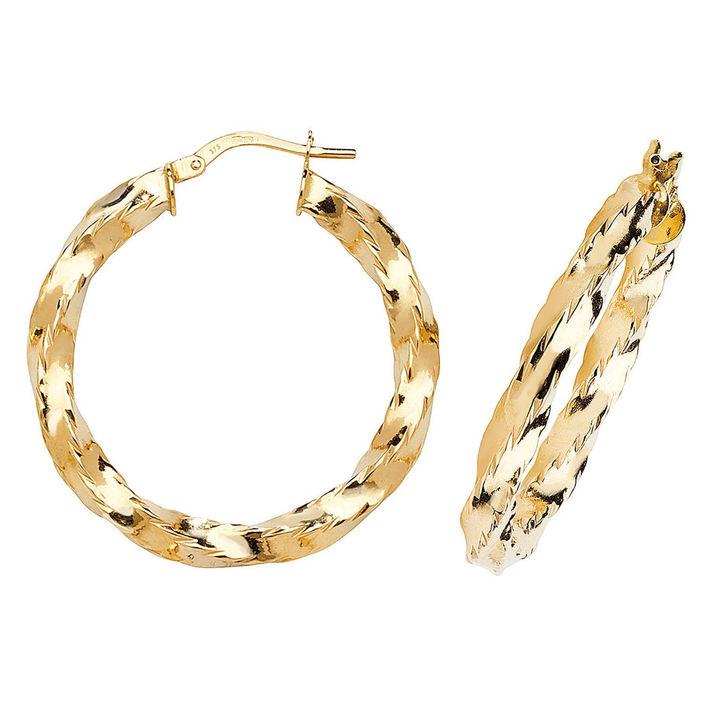 9ct Yellow Gold Statement Twist Hoop Earrings 375 Hallmarked 15mm-50mm Diameter