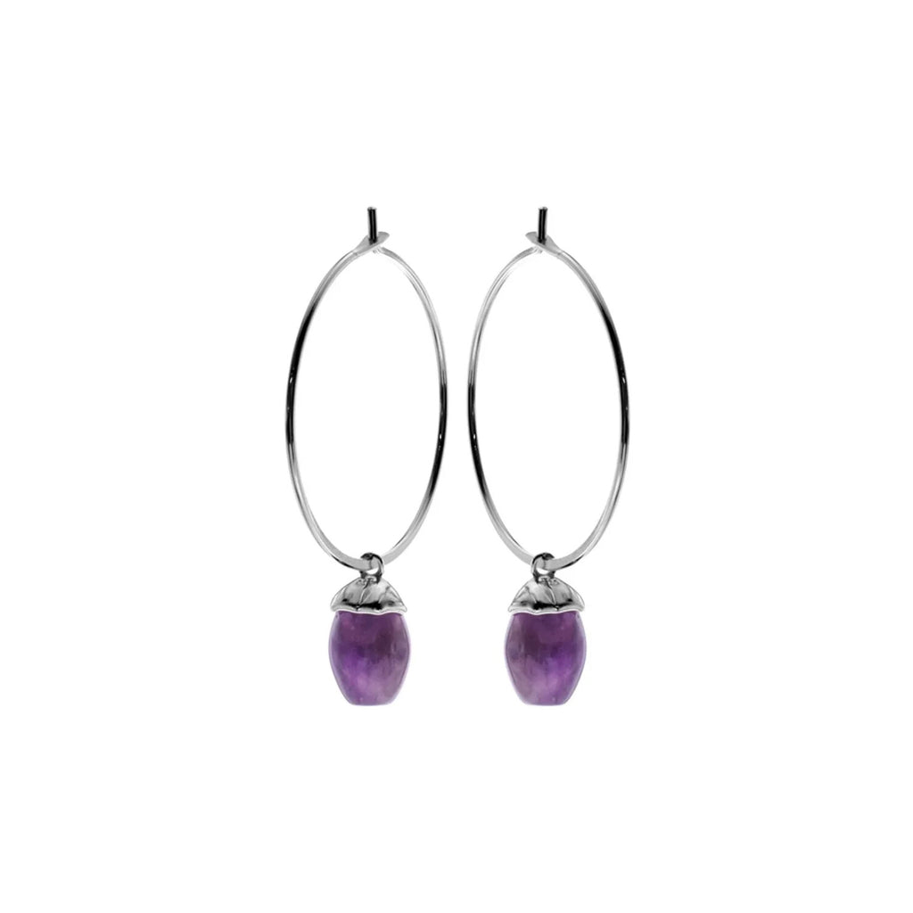 Crackled Amethyst Hoop Earrings Sterling Silver 925 Hallmarked Brand New Boxed