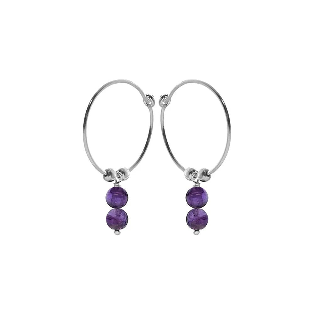 Amethyst Double Drop Hoop Earrings Sterling Silver 925 Hallmark Brand New Boxed
