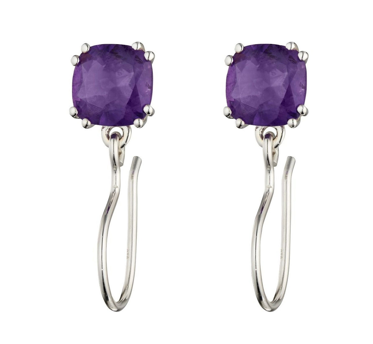 Cushion Amethyst Drop Earrings Sterling Silver 925 Hallmarked Brand New Boxed