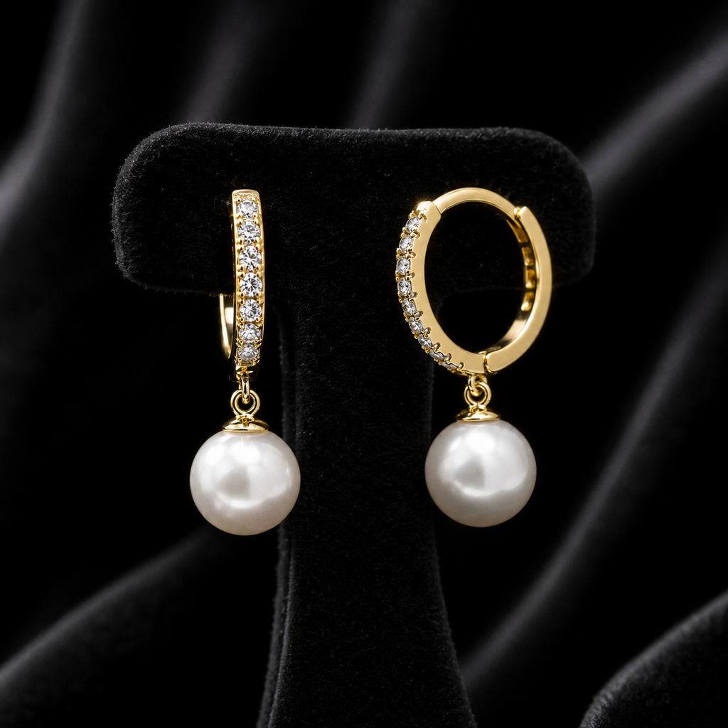 10mm Natural Pearl Hoop Drop Earrings 9ct Yellow Gold 375 Hallmarked Brand New