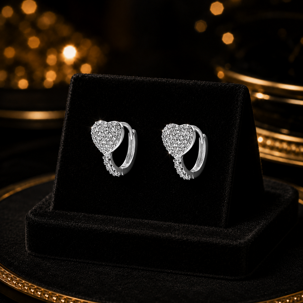 Cluster Micro Heart Hoop Earrings Sterling Silver 925 Hallmarked Brand New Boxed