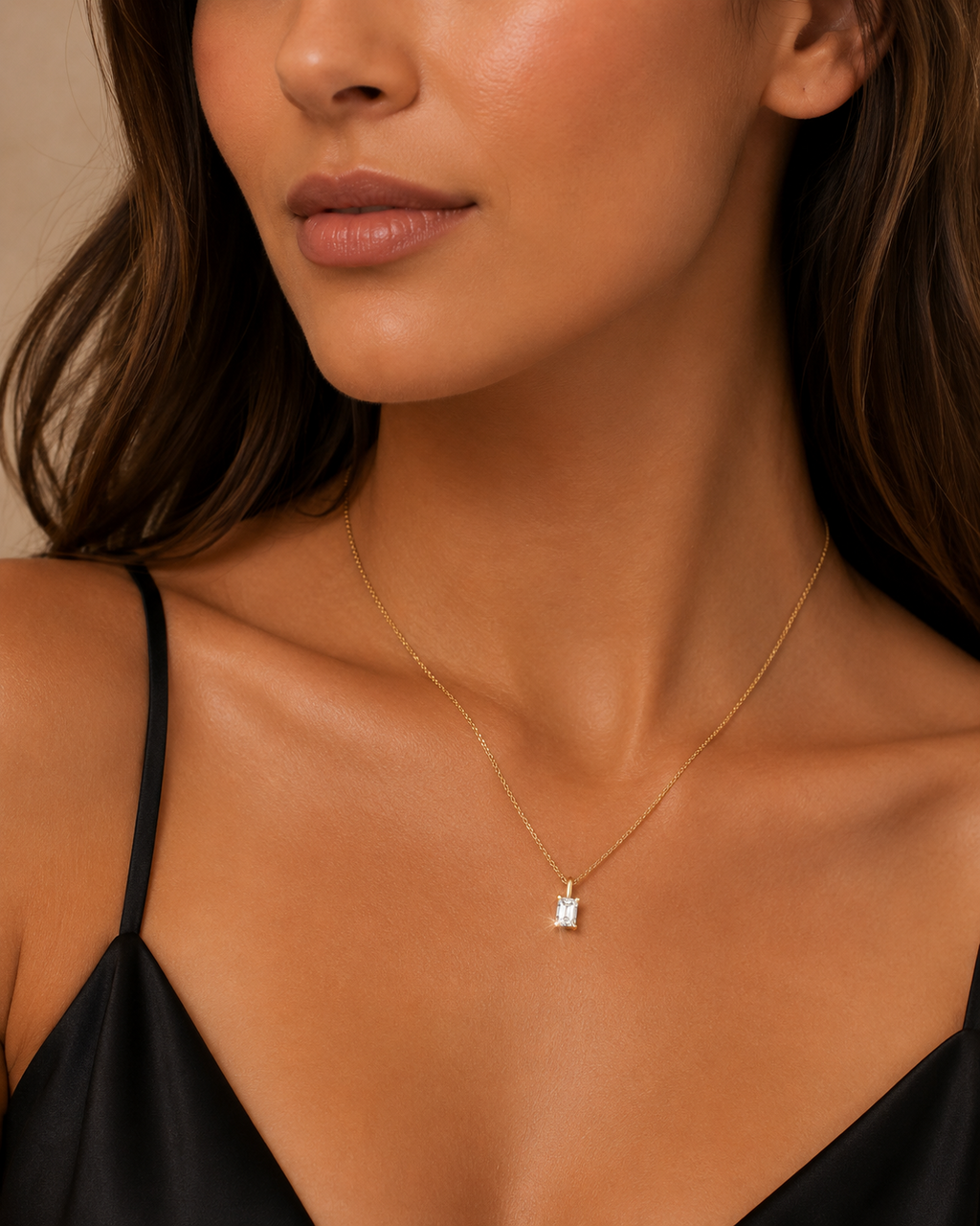 1 Natural Diamond Emerald Cut Necklace 18ct Yelllow Gold Hallmarked British Made