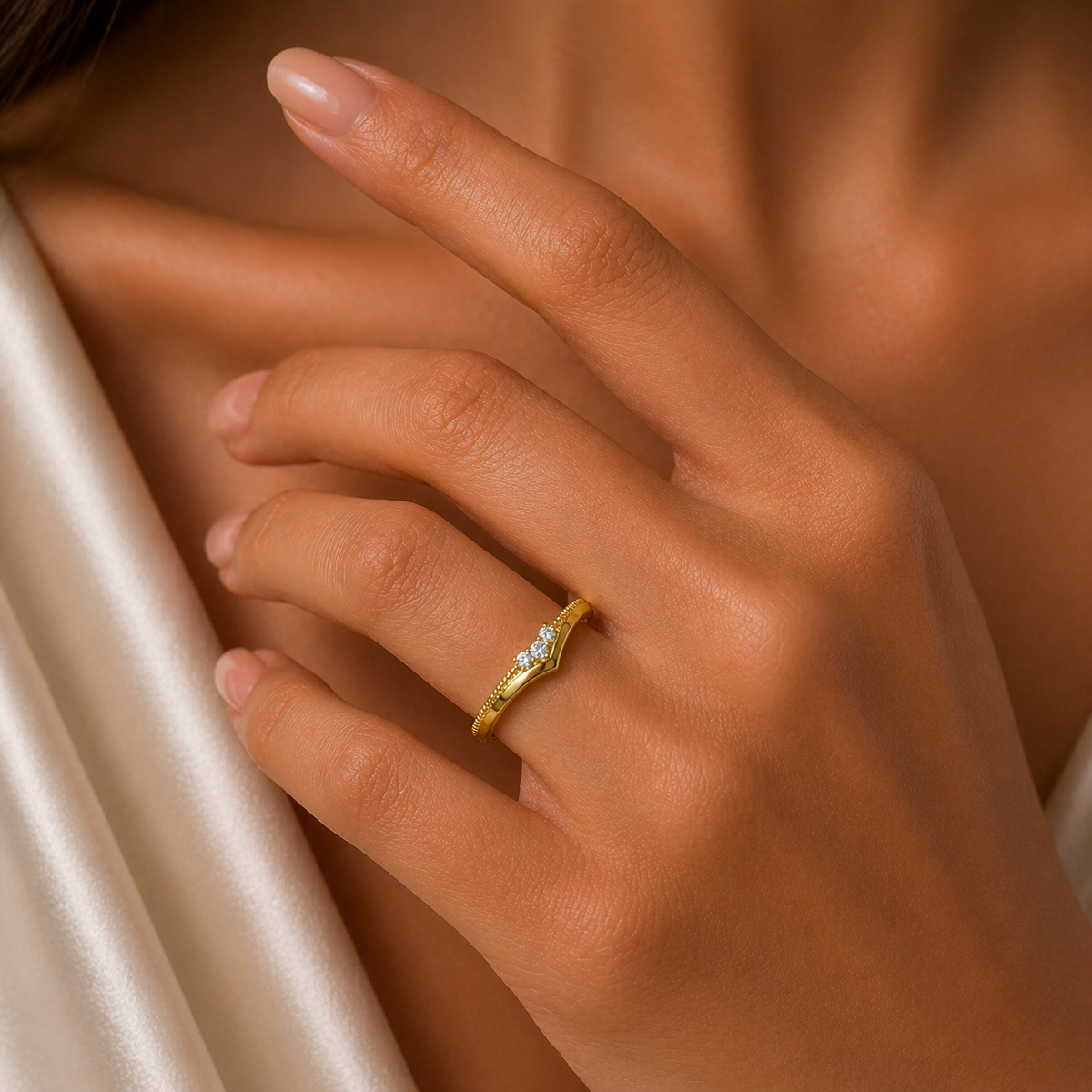 3 Stone Wishbone Ring 9ct Yellow Gold Hallmarked Sizes J - T  British Made
